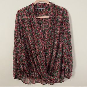 Floral sheer blouse size 1X ny collection long sleeves